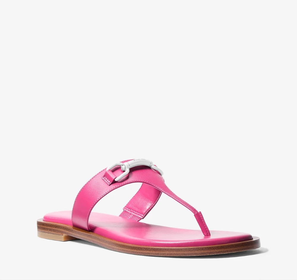 Michael Michael Kors Women's Carson Flat Thong Dragonfruit Leather Sandal Size 6